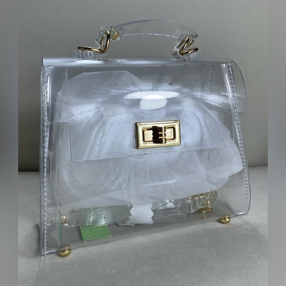 Cleared For Fun Clear and Gold Vinyl Crossbody Bag - Picture 3 of 13